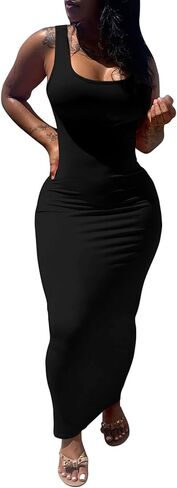 PINSV Women's Sexy Bodycon Tank Dress Basic Sleeveless Long Maxi Dresses Party Club Beach Sundresses in Saudi Arabia