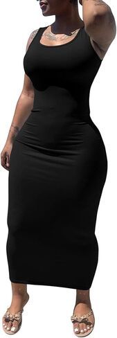 PINSV Women's Sexy Bodycon Tank Dress Basic Sleeveless Long Maxi Dresses Party Club Beach Sundresses in Saudi Arabia