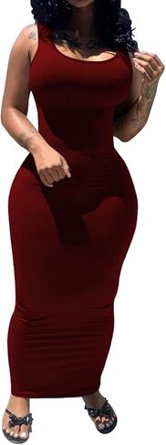 PINSV Women's Sexy Bodycon Tank Dress Basic Sleeveless Long Maxi Dresses Party Club Beach Sundresses in Saudi Arabia