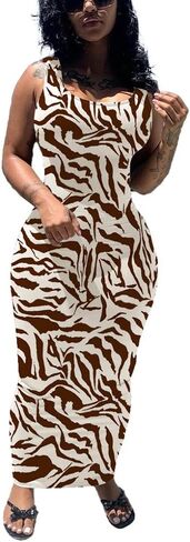 PINSV Women's Sexy Bodycon Tank Dress Basic Sleeveless Long Maxi Dresses Party Club Beach Sundresses in Saudi Arabia