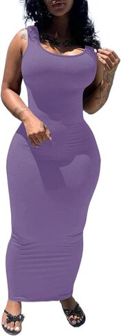 PINSV Women's Sexy Bodycon Tank Dress Basic Sleeveless Long Maxi Dresses Party Club Beach Sundresses in Saudi Arabia