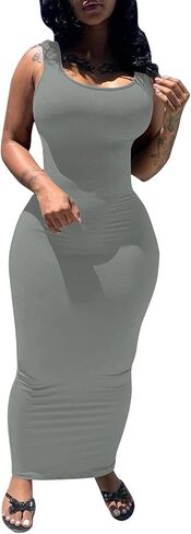 PINSV Women's Sexy Bodycon Tank Dress Basic Sleeveless Long Maxi Dresses Party Club Beach Sundresses in Saudi Arabia