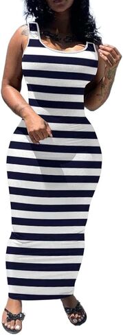 PINSV Women's Sexy Bodycon Tank Dress Basic Sleeveless Long Maxi Dresses Party Club Beach Sundresses in Saudi Arabia