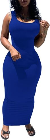PINSV Women's Sexy Bodycon Tank Dress Basic Sleeveless Long Maxi Dresses Party Club Beach Sundresses in Saudi Arabia