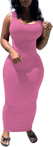 PINSV Women's Sexy Bodycon Tank Dress Basic Sleeveless Long Maxi Dresses Party Club Beach Sundresses in Saudi Arabia