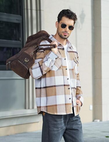 MAGNIVIT Flannel Shirt for Men Brushed Cotton Plaid Shirt Jacket Spring Fall Casual Long Sleeve Button Down Shacket 2 Pockets in Saudi Arabia