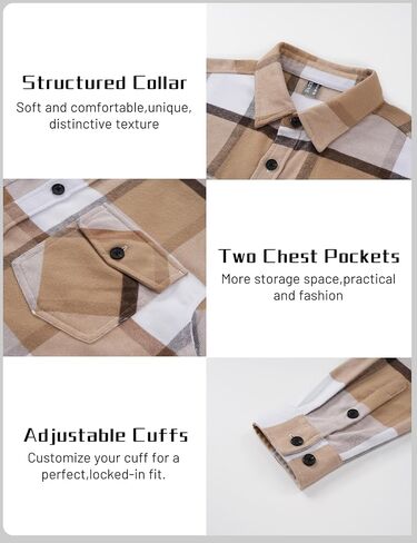 MAGNIVIT Flannel Shirt for Men Brushed Cotton Plaid Shirt Jacket Spring Fall Casual Long Sleeve Button Down Shacket 2 Pockets in Saudi Arabia