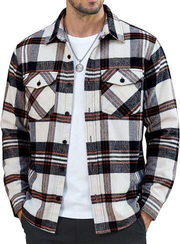 MAGNIVIT Flannel Shirt for Men Brushed Cotton Plaid Shirt Jacket Spring Fall Casual Long Sleeve Button Down Shacket 2 Pockets in Saudi Arabia