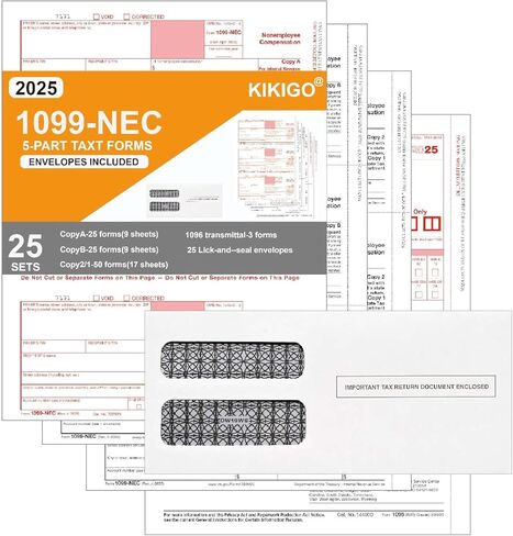 1099 NEC Forms 2024 with Envelopes,4 Part Tax Forms Kit,25 Vendor Kit of Laser Forms Compatible with QuickBooks and Accounting Software in Kuwait