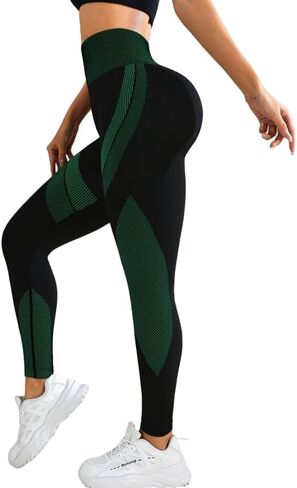 Women's Seamless High Waist Fitness Yoga Pants, Tight Hip Lifting Stretch Leggings Contrast Color Design in Saudi Arabia