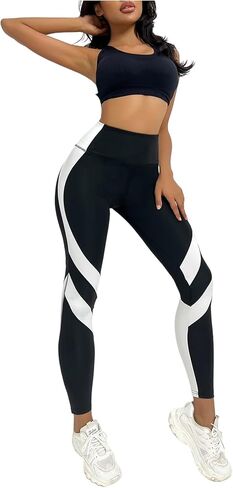 SweatyRocks Women's High Waisted Leggings Seamless Color Block Legging Workout Sports Yoga Pants in Kuwait