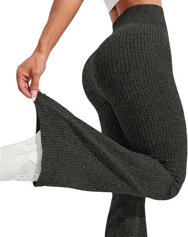 High Waist Ribbed Flare Yoga Pants, Butt Lifting Seamless Workout Sweatpants for Women, Casual Athletic Leggings in Saudi Arabia