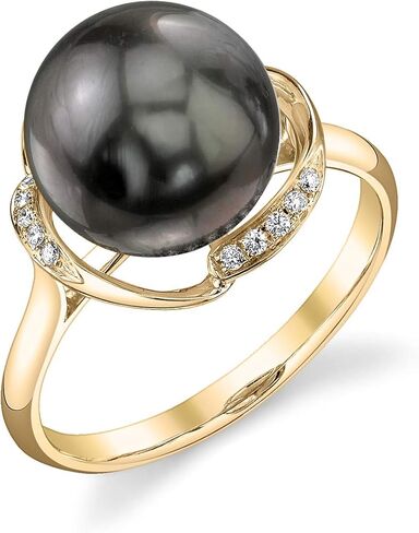 The Pearl Source 14K Gold 10-11mm Round Genuine Black Tahitian South Sea Cultured Pearl & Diamond Ruby Ring for Women in Saudi Arabia