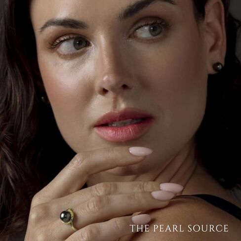 The Pearl Source 14K Gold 10-11mm Round Genuine Black Tahitian South Sea Cultured Pearl & Diamond Ruby Ring for Women in Saudi Arabia