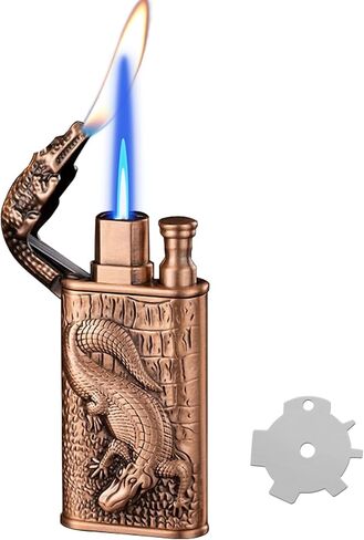 Relief Crocodile Magic Dual Flame Lighter with Adjusting Flame Tool, Windproof, Refillable Butane Lighter Gifts for Outdoor Indoor (Black) in Kuwait