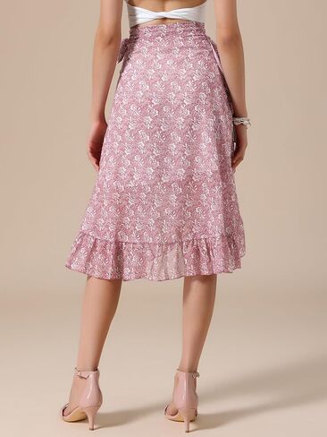 Allegra K Floral Boho Skirt for Women's Beach Asymmetrical Hem Ruffle Wrap Flowy Midi Skirts in Saudi Arabia