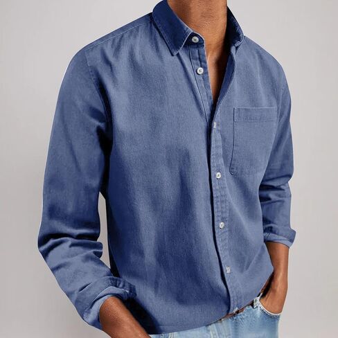 Button Down Shirt Men Long Sleeve Lapel Collar Dress Shirts with Chest Pocket Mens Business Casual Work Tops Blouses in Saudi Arabia