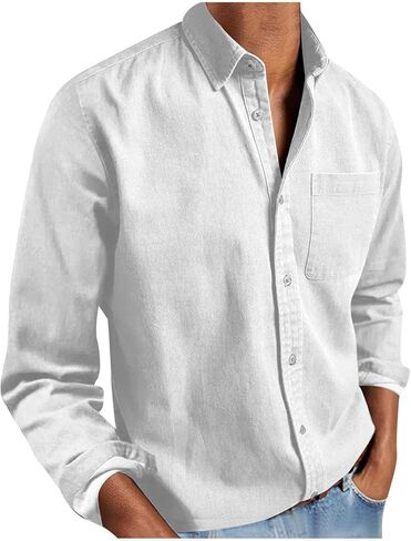 Button Down Shirt Men Long Sleeve Lapel Collar Dress Shirts with Chest Pocket Mens Business Casual Work Tops Blouses in Saudi Arabia