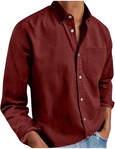 Button Down Shirt Men Long Sleeve Lapel Collar Dress Shirts with Chest Pocket Mens Business Casual Work Tops Blouses in Saudi Arabia