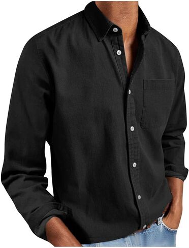 Button Down Shirt Men Long Sleeve Lapel Collar Dress Shirts with Chest Pocket Mens Business Casual Work Tops Blouses in Saudi Arabia