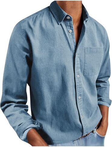 Button Down Shirt Men Long Sleeve Lapel Collar Dress Shirts with Chest Pocket Mens Business Casual Work Tops Blouses in Saudi Arabia