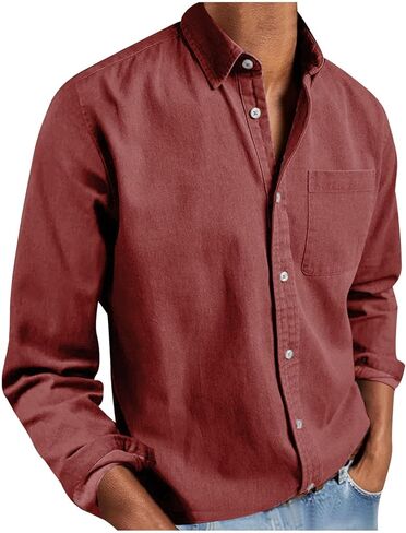 Button Down Shirt Men Long Sleeve Lapel Collar Dress Shirts with Chest Pocket Mens Business Casual Work Tops Blouses in Saudi Arabia