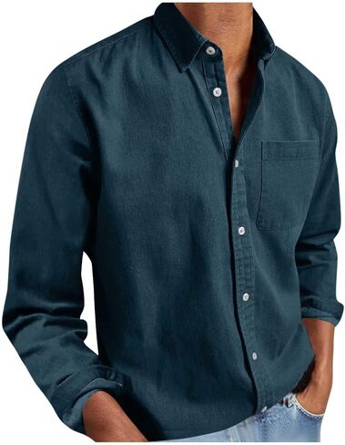 Button Down Shirt Men Long Sleeve Lapel Collar Dress Shirts with Chest Pocket Mens Business Casual Work Tops Blouses in Saudi Arabia
