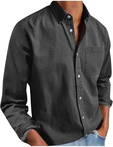 Button Down Shirt Men Long Sleeve Lapel Collar Dress Shirts with Chest Pocket Mens Business Casual Work Tops Blouses in Saudi Arabia