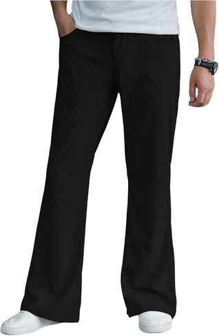 OYOANGLE Men's Bell Bottom Pants Zipper Fly Solid Vintage Bootcut Trousers 70s Disco Outfits in Saudi Arabia