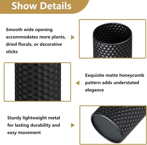 Black Tall Floor Vase - Set of 3 Extra Large Metal Decorative Vases for Living Room, 27.6" Long Modern Honeycomb Texture Big Cylinder Standing Corner Decor for Home Dining Bedroom Pampas Grass in Saudi Arabia
