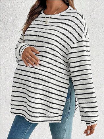 SweatyRocks Women's Maternity Striped Long Sleeve Shirts Fall Crew Neck Loose Pullover Tops in Saudi Arabia