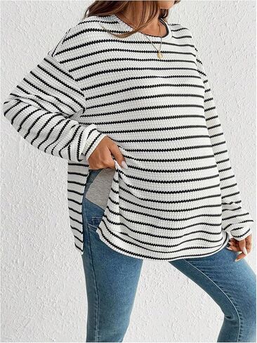 SweatyRocks Women's Maternity Striped Long Sleeve Shirts Fall Crew Neck Loose Pullover Tops in Saudi Arabia