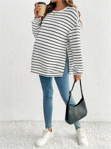 SweatyRocks Women's Maternity Striped Long Sleeve Shirts Fall Crew Neck Loose Pullover Tops in Saudi Arabia