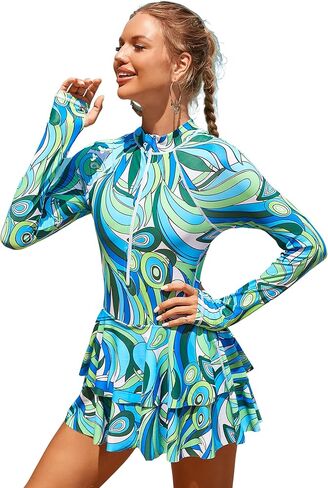 فستان سباحة نسائي من Rash Guard بأكمام طويلة وسحاب، بدلة سباحة من قطعة واحدة in Saudi Arabia