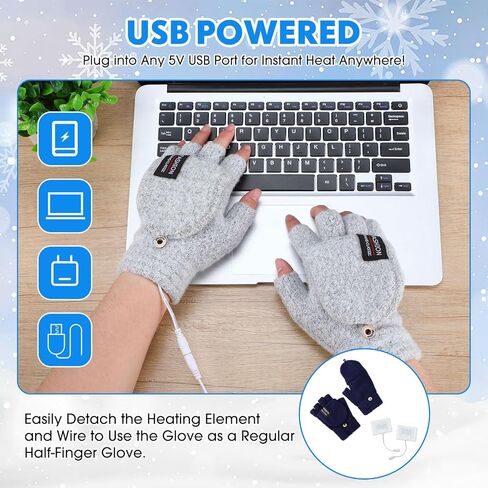6 أزواج من قفازات الشتاء USB لتدفئة اليد، قفازات 6.5 بوصة تعمل بالطاقة القابلة لإعادة الشحن، شاشة تعمل باللمس، قفازات كاملة ونصف بدون أصابع، يد مكتب للنساء والرجال، هدية دافئة للطقس البارد in Kuwait