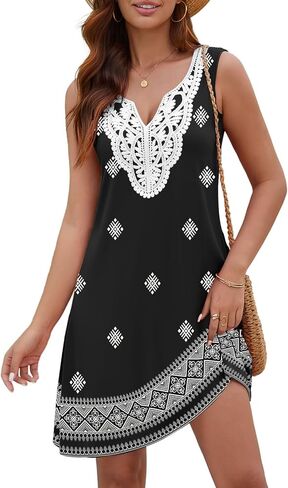 Disamer Women's Summer Dresses 2026 Vacation Sleeveless Sundresses Swimsuit Coverup Sun Dress Spring Lace Striped Beach Dress in Saudi Arabia