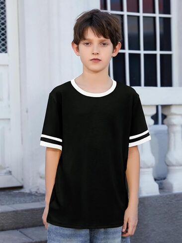 ZDC Boys Short Sleeve T Shirts 2026 Kids Summer Crewneck Color Block Tops Fashion Tees 5-14 Years in Saudi Arabia