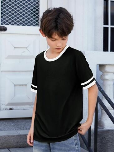 ZDC Boys Short Sleeve T Shirts 2026 Kids Summer Crewneck Color Block Tops Fashion Tees 5-14 Years in Saudi Arabia