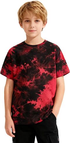 Boys Tie Dye Shirt Cotton Short Sleeve Tshirts for Boys Summer Tops Kids Clothes Size 5-14 Years in Saudi Arabia