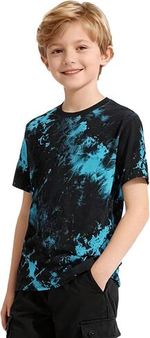 Boys Tie Dye Shirt Cotton Short Sleeve Tshirts for Boys Summer Tops Kids Clothes Size 5-14 Years in Saudi Arabia