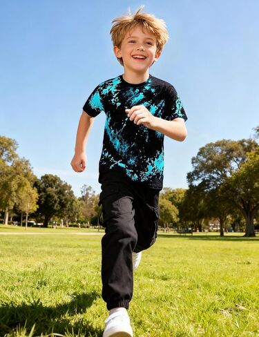Boys Tie Dye Shirt Cotton Short Sleeve Tshirts for Boys Summer Tops Kids Clothes Size 5-14 Years in Saudi Arabia