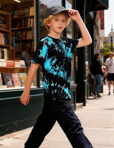 Boys Tie Dye Shirt Cotton Short Sleeve Tshirts for Boys Summer Tops Kids Clothes Size 5-14 Years in Saudi Arabia