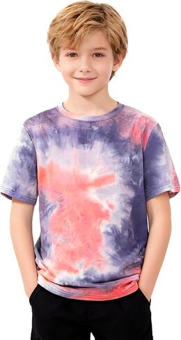 Boys Tie Dye Shirt Cotton Short Sleeve Tshirts for Boys Summer Tops Kids Clothes Size 5-14 Years in Saudi Arabia