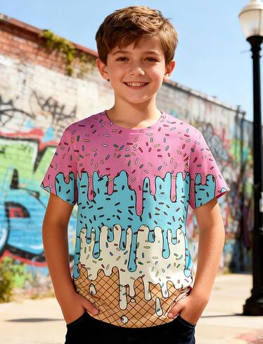 Boys T Shirts Size 4-12 Ice Cream Short Sleeve Shirt for Kids in Saudi Arabia