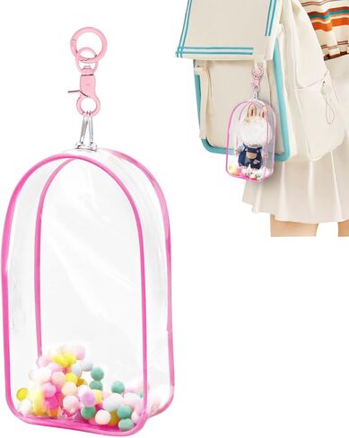 حقيبة عرض شفافة من Aerbee لـ Labubu، 4 قطع حقيبة تخزين أشكال محمولة مع مشبك جرس، صندوق عمياء معلق لدمية متوسطة الحجم، غطاء مظلة سميك على شكل حافظة مقتنيات مقاومة للغبار للدمى in Kuwait