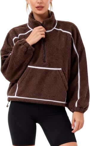 AMEBELLE Fleece Jacket Quarter Zip Pullover Women Warm Fuzzy Oversized Sweatshirt Lightweight Casual Outerwear with Pocket in Kuwait
