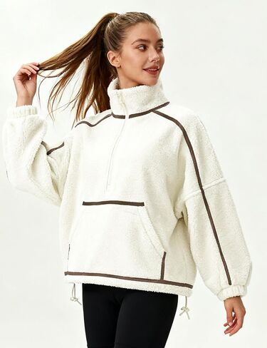 AMEBELLE Fleece Jacket Quarter Zip Pullover Women Warm Fuzzy Oversized Sweatshirt Lightweight Casual Outerwear with Pocket in Kuwait