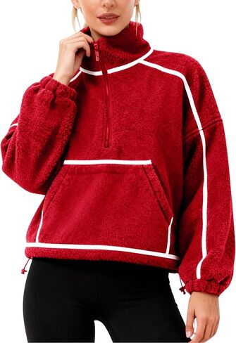 AMEBELLE Fleece Jacket Quarter Zip Pullover Women Warm Fuzzy Oversized Sweatshirt Lightweight Casual Outerwear with Pocket in Kuwait