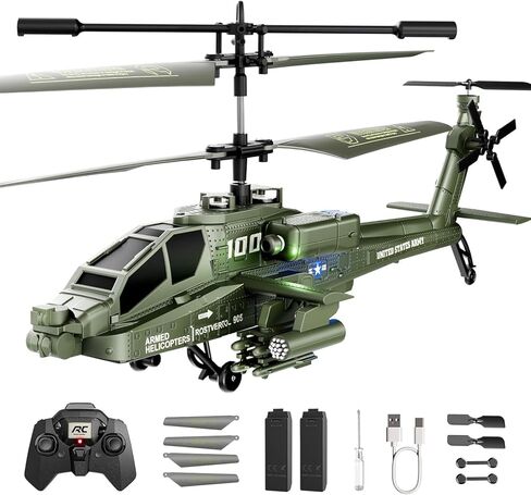 طائرة هليكوبتر RC، 10.8x4.2x3.6 طائرة هليكوبتر للتحكم عن بعد مع ضوء LED، مفتاح واحد للإقلاع/الهبوط، 3.5 قنوات، مثبت جيروسكوبي، ألعاب هليكوبتر عسكرية 2.4 جيجا هرتز للأطفال والكبار (أخضر) in Saudi Arabia