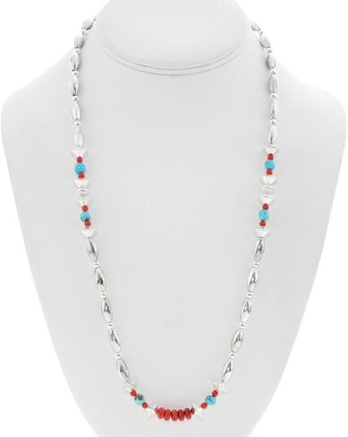 عقد من الخرز الفضي المرجاني المرجاني نافاجو مع البطيخ الاسترليني عالي اللمعان والخرز المخدد والمستدير 0085 in Kuwait